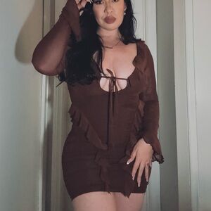 Elegant Brown Ruffle Mini Dress